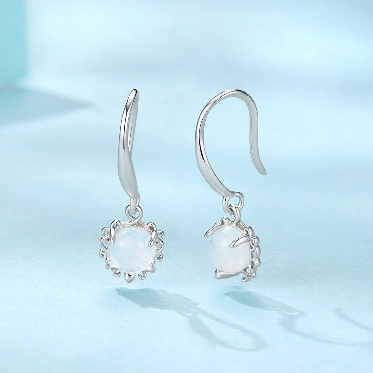 925 Sterling Silver White Gold Plated Natural Moonstone 2.0x0.7cm Earrings for Women