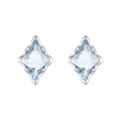 925 Sterling Silver Earrings with Transparent Glass and White Gold Plating