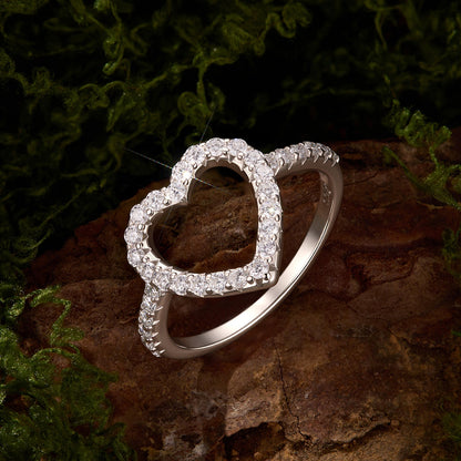 925 Sterling Silver White Gold Plated Moissanite Heart Size 6 Ring for Women