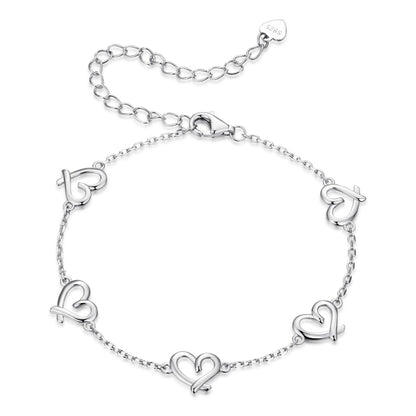 925 Sterling Silver 15+6cm 0.8cm Heart White Gold Plated Bracelet for Women