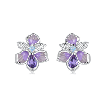 925 Sterling Silver Earrings with Nano Opal Stone and CZ, White Gold Plated, 0.7cm, for Women