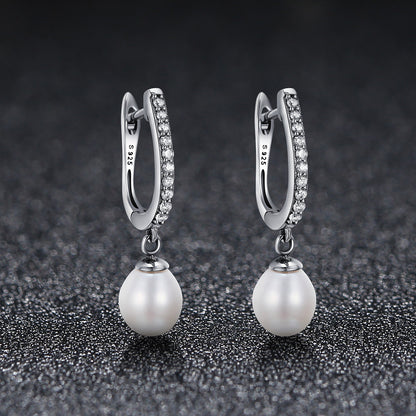 925 Sterling Silver Freshwater Pearl Earrings with Pavé Setting CZ for Women