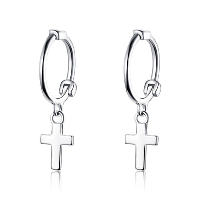925 Sterling Silver Earrings Plated Platinum 1.9*0.5cm for Women