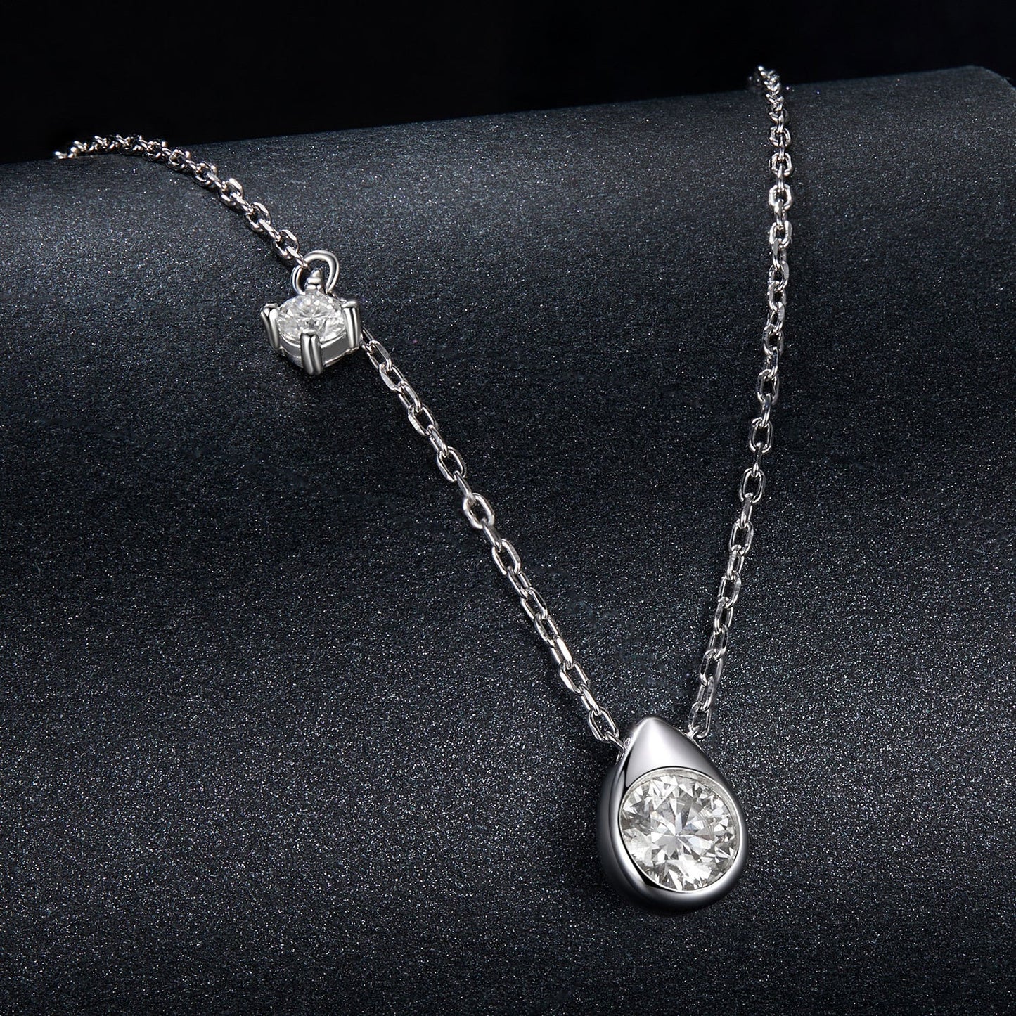 925 Sterling Silver + Moissanite Adjustable Necklace for Women - White Gold 0.5ct & 0.1ct