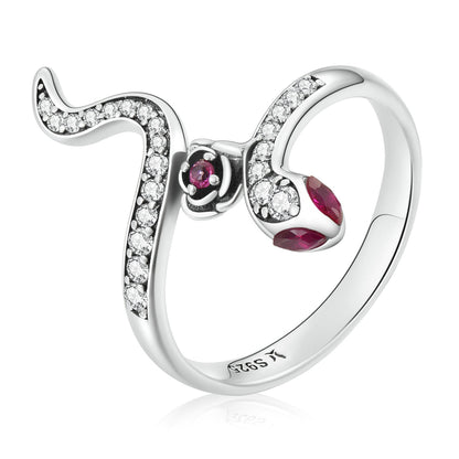 925 Sterling Silver Oxidized Snake Ring with Pavé Setting CZ for Women - Size 7.0
