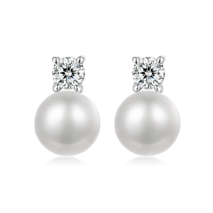 925 Sterling Silver Moissanite 0.1ct Freshwater Pearl Earrings for Women