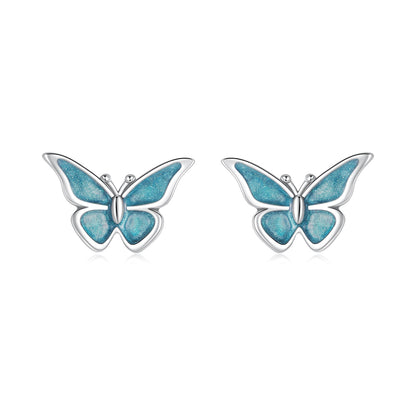 925 Sterling Silver Enamel Oxidized Earrings Size 0.7*1.1cm for Women