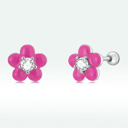 S925 Sterling Silver CZ Pavé Enamel Oxidized Earrings