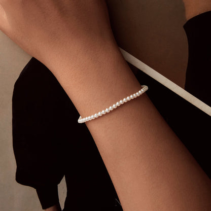 925 Sterling Silver White Gold Plated Shell Pearl Bracelet 16+6cm for Women