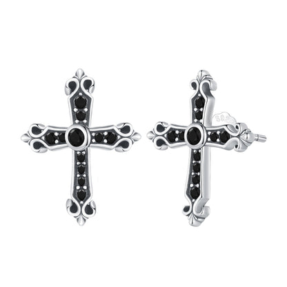 925 Sterling Silver Earrings with Pavé Setting CZ in Oxidized Silver, 15x12mm for Women