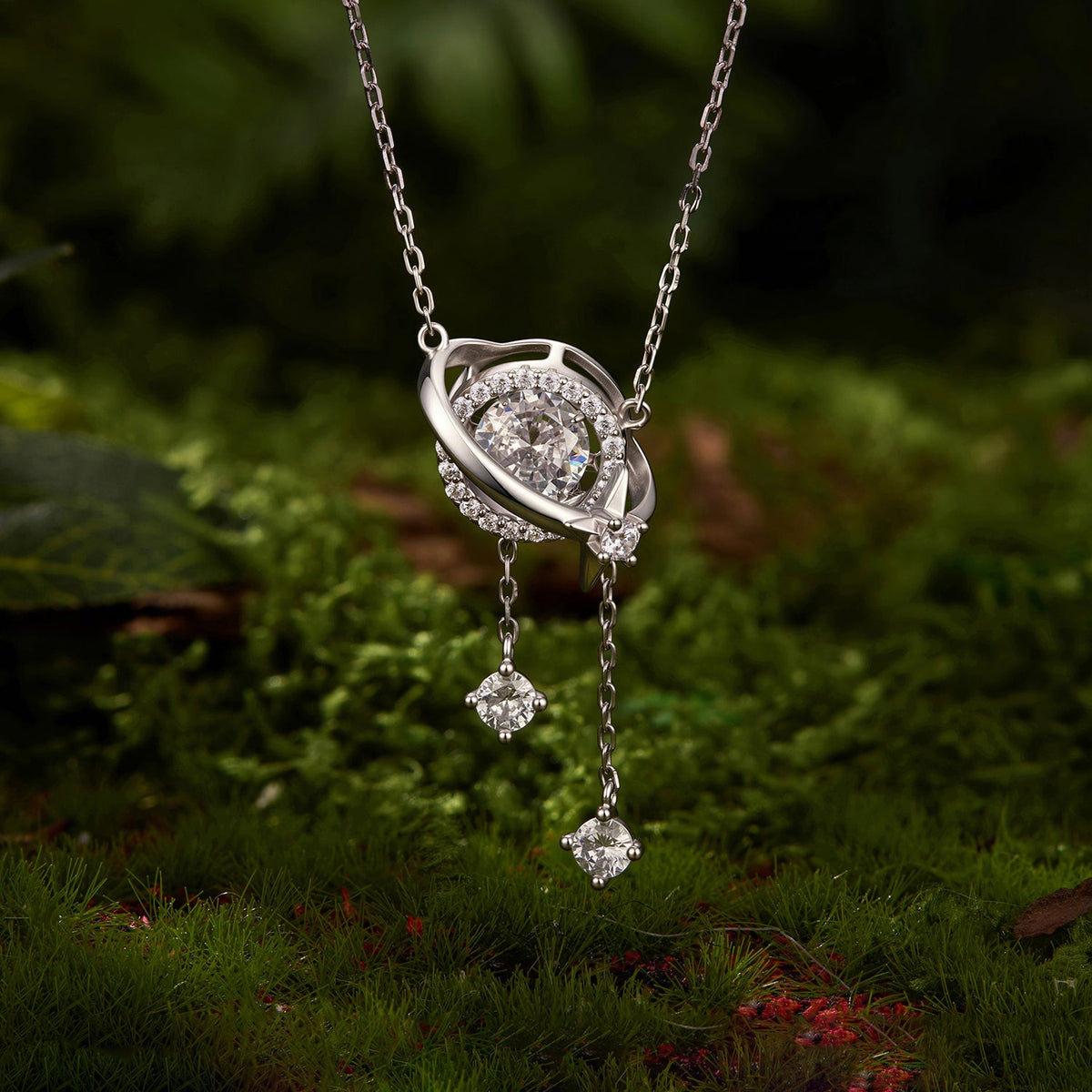 925 Sterling Silver White Gold Plated Moissanite CZ Pavé 40+5cm Necklace for Women