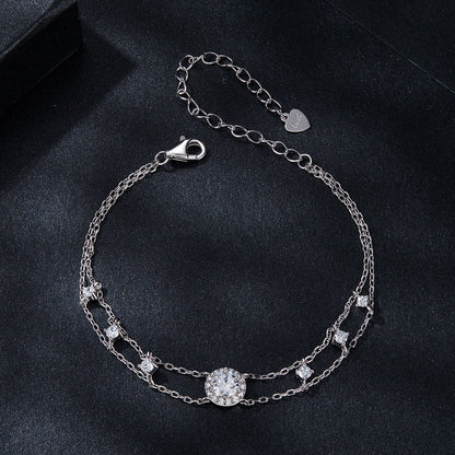 925 Sterling Silver 5.0mm Moissanite Bracelet with CZ and White Gold Plating for Women