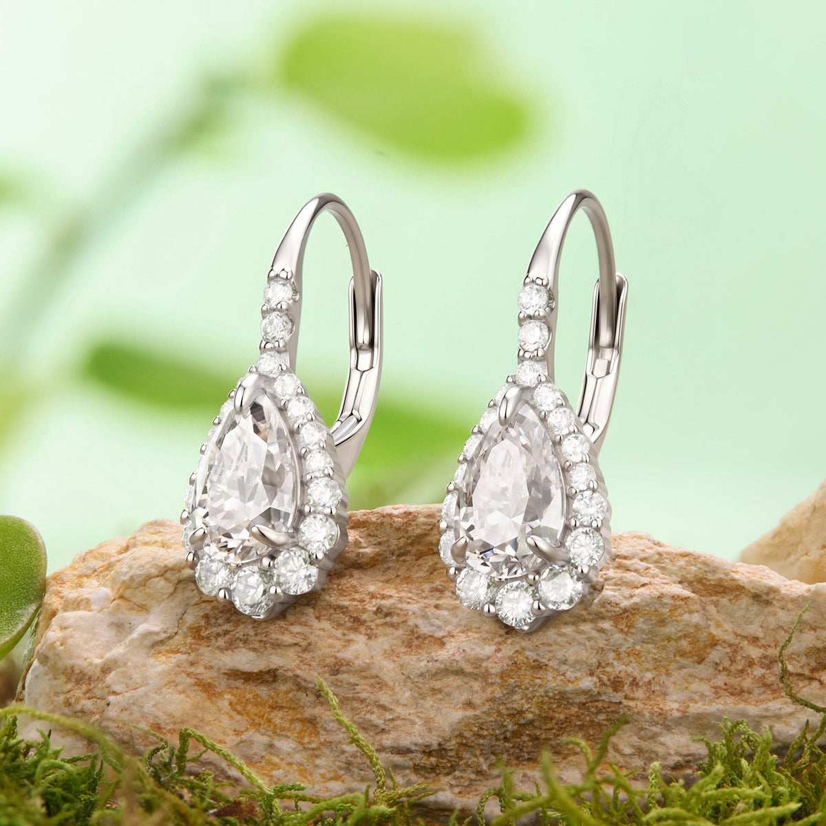 925 Sterling Silver White Gold Plated 1ct Moissanite 1.9x0.8cm Pavé CZ Drop Earrings for Women