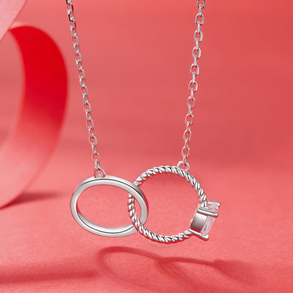 925 Sterling Silver White Gold Plated 40+5cm Necklace with Pavé CZ for Women