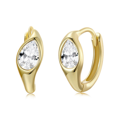 925 Sterling Silver Pave Setting CZ Earrings with Gold Plating, 1.3x0.5cm for Women