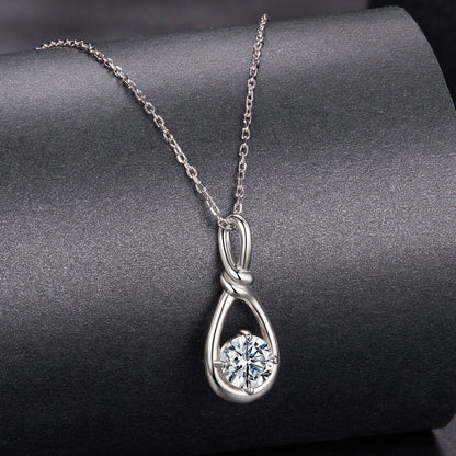 925 Sterling Silver 1 Carat Moissanite Necklace with White Gold Plating - 40+5cm Length for Women