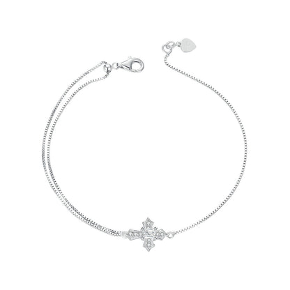 925 Sterling Silver White Gold Plated Bracelet with CZ Pendant 200mm for Women