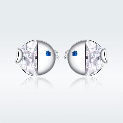 925 Sterling Silver Earrings with Pavé Setting CZ, Size 0.6*0.7cm, for Women