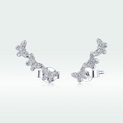 925 Sterling Silver Earrings - 1.4x0.5 cm - Platinum Plated for Women