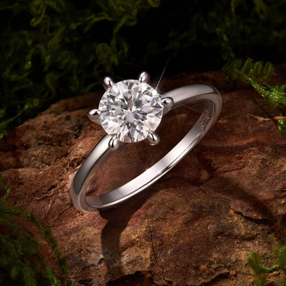 925 Sterling Silver White Gold Plated 0.5ct Moissanite Size 6S Ring for Women