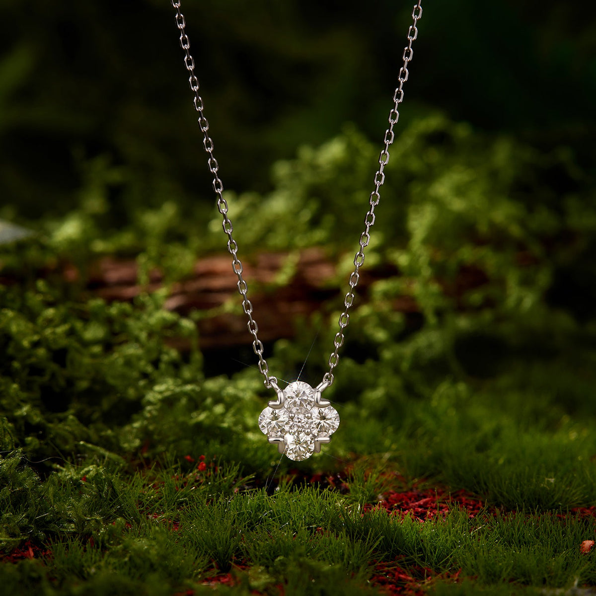 925 Sterling Silver White Gold Plated Moissanite 40+5cm Necklace for Women