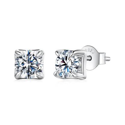 925 Sterling Silver & Moissanite Earrings - White Gold Plated, 0.5ct, Style S for Women