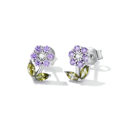 925 Sterling Silver Earrings with Pavé Setting CZ in White Gold