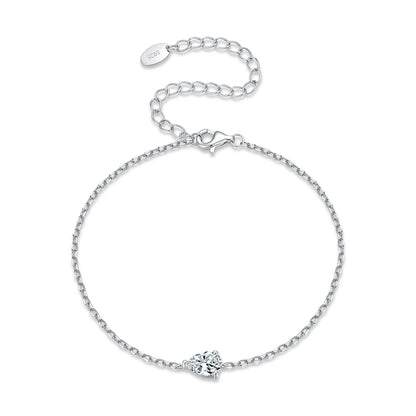 925 Sterling Silver White Gold Plated 0.8ct Moissanite Water Drop 16+5cm Bracelet for Women