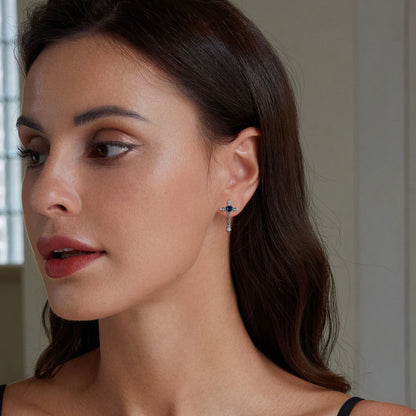 925 Sterling Silver Earrings with CZ and Glass, 24x13mm for Women