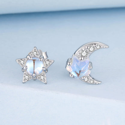 925 Sterling Silver White Gold Plated Moonstone & CZ Earrings
