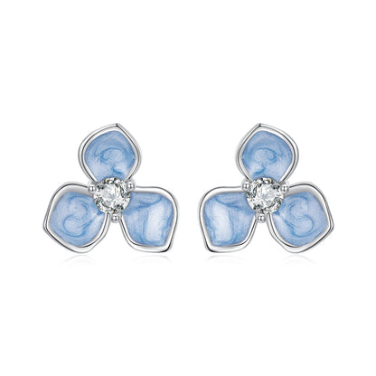925 Sterling Silver Enamel White Gold Plated CZ Earrings