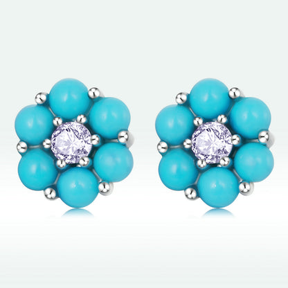 925 Sterling Silver Turquoise Pavé Setting CZ Earrings for Women