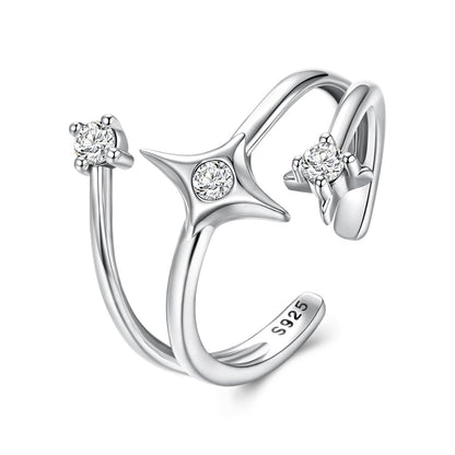 925 Sterling Silver Oxidized CZ Ring with Pavé Setting for Women