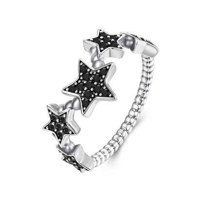 925 Sterling Silver Oxidized Rings with Pavé Setting CZ, Size 6.0 for Women
