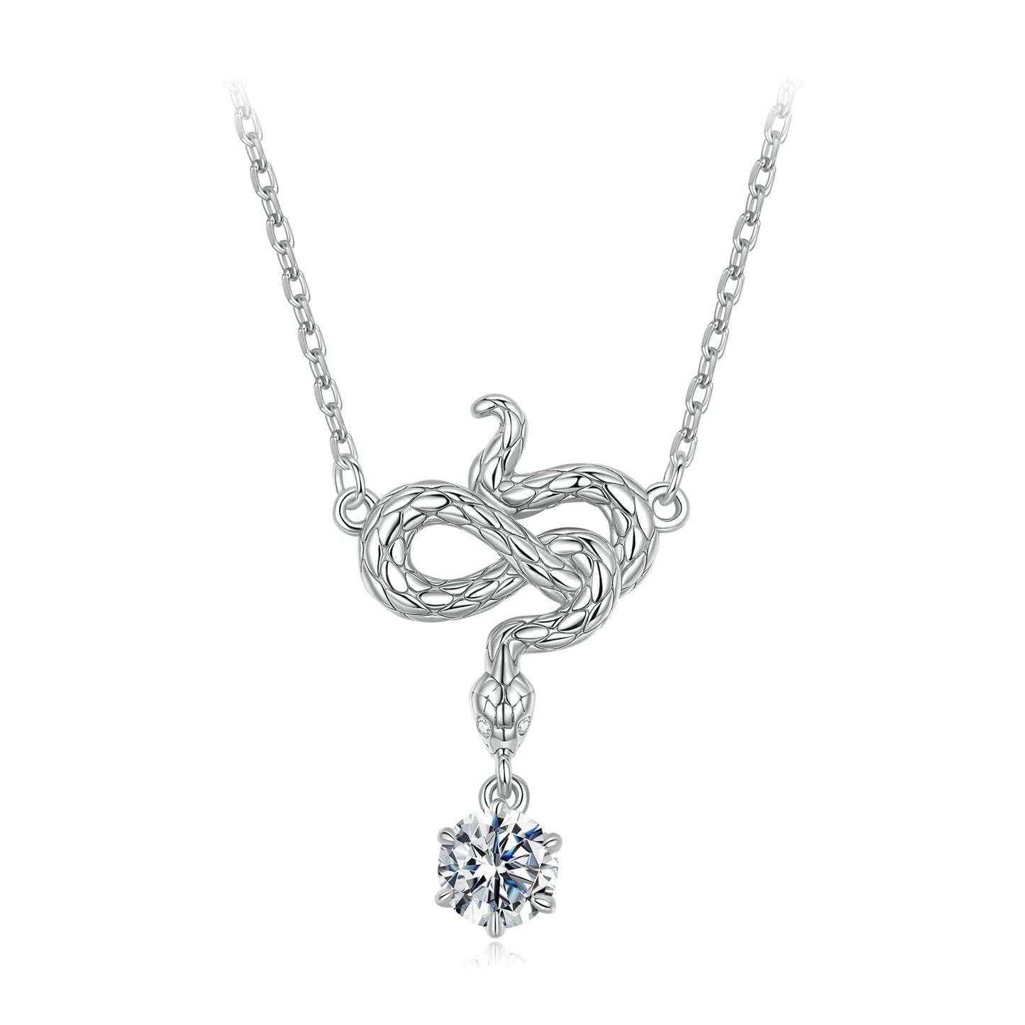 925 Sterling Silver Moissanite 0.50 Carat Necklace with CZ Pavé Setting in White Gold, 40+5cm for Women