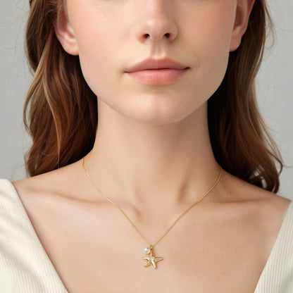 925 Sterling Silver Necklace with Gold Plating, 40+5cm, Featuring Synthetic Pearl & CZ for Women