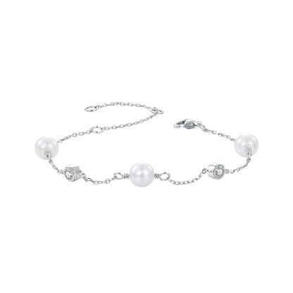 925 Sterling Silver 3mm Moissanite & Shell Pearl Bracelet for Women