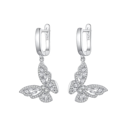 925 Sterling Silver Earrings with Pavé Setting CZ, 37x19mm for Women