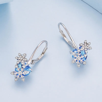 925 Sterling Silver Earrings with Transparent Glass and CZ, 23*12mm for Women