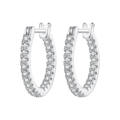 925 Sterling Silver Earrings with Pave Setting CZ in White Gold for Women