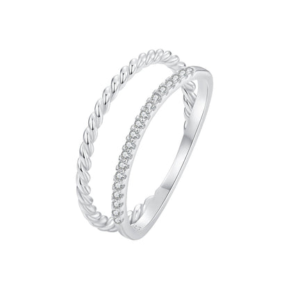 925 Sterling Silver Ring 6.0 Size with Pavé Setting CZ