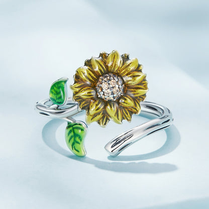 925 Sterling Silver Enamel Pavé Setting CZ Oxidized Silver Ring