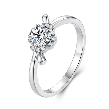 925 Sterling Silver White Gold Plated 0.5ct Moissanite Pavé CZ Size 6 Ring for Women