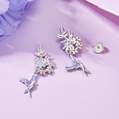 925 Sterling Silver Earrings with Nano Opal Stone and White Gold Plating