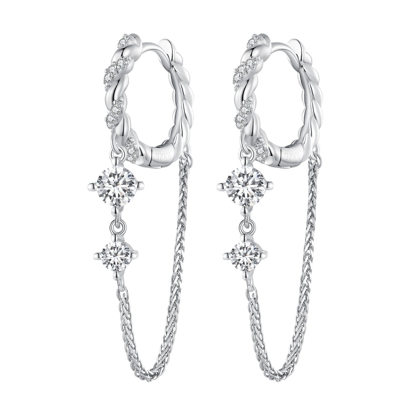 925 Sterling Silver Earrings with Pavé Setting CZ, 34*6mm for Women