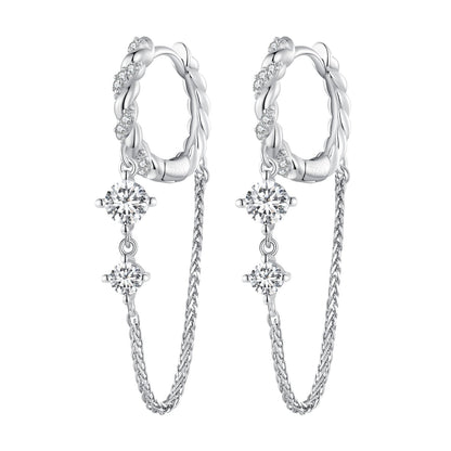 925 Sterling Silver Earrings with Pavé Setting CZ, 34*6mm for Women