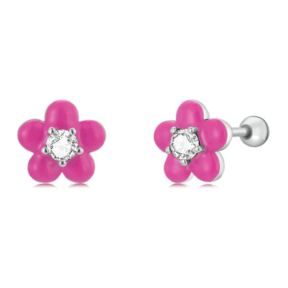 S925 Sterling Silver CZ Pavé Enamel Oxidized Earrings
