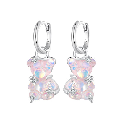 925 Sterling Silver Earrings with Pavé Setting CZ and Resin - 2.8 x 1.1 cm - Women's Fashion