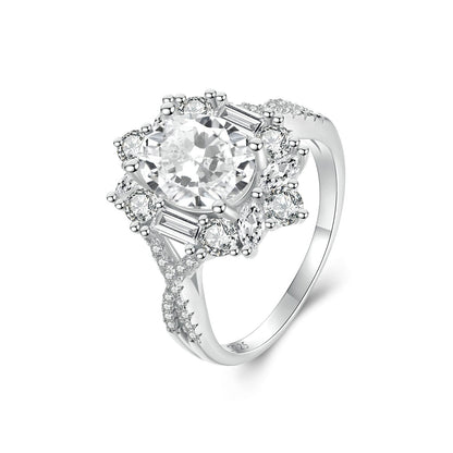 925 Sterling Silver 2 Carat Moissanite Ring in White Gold Plating - Size 8 for Women