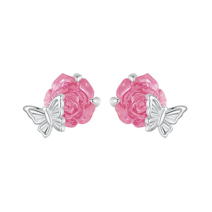 925 Sterling Silver White Gold Plated Resin Earrings 8x10mm for Women